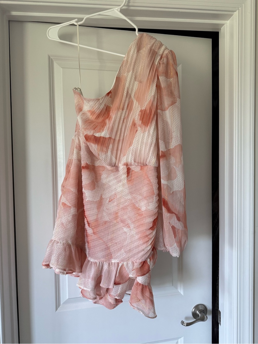 Express Peach Floral Petals Romper with Ruffles
